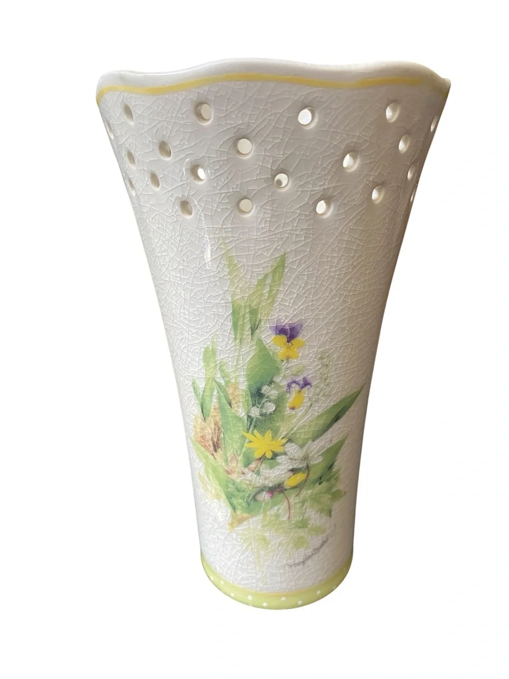 VINTAGE 80’S HALLMARK MARJOLEIN BASTIN CERAMIC CRACKLE FLORAL VASE